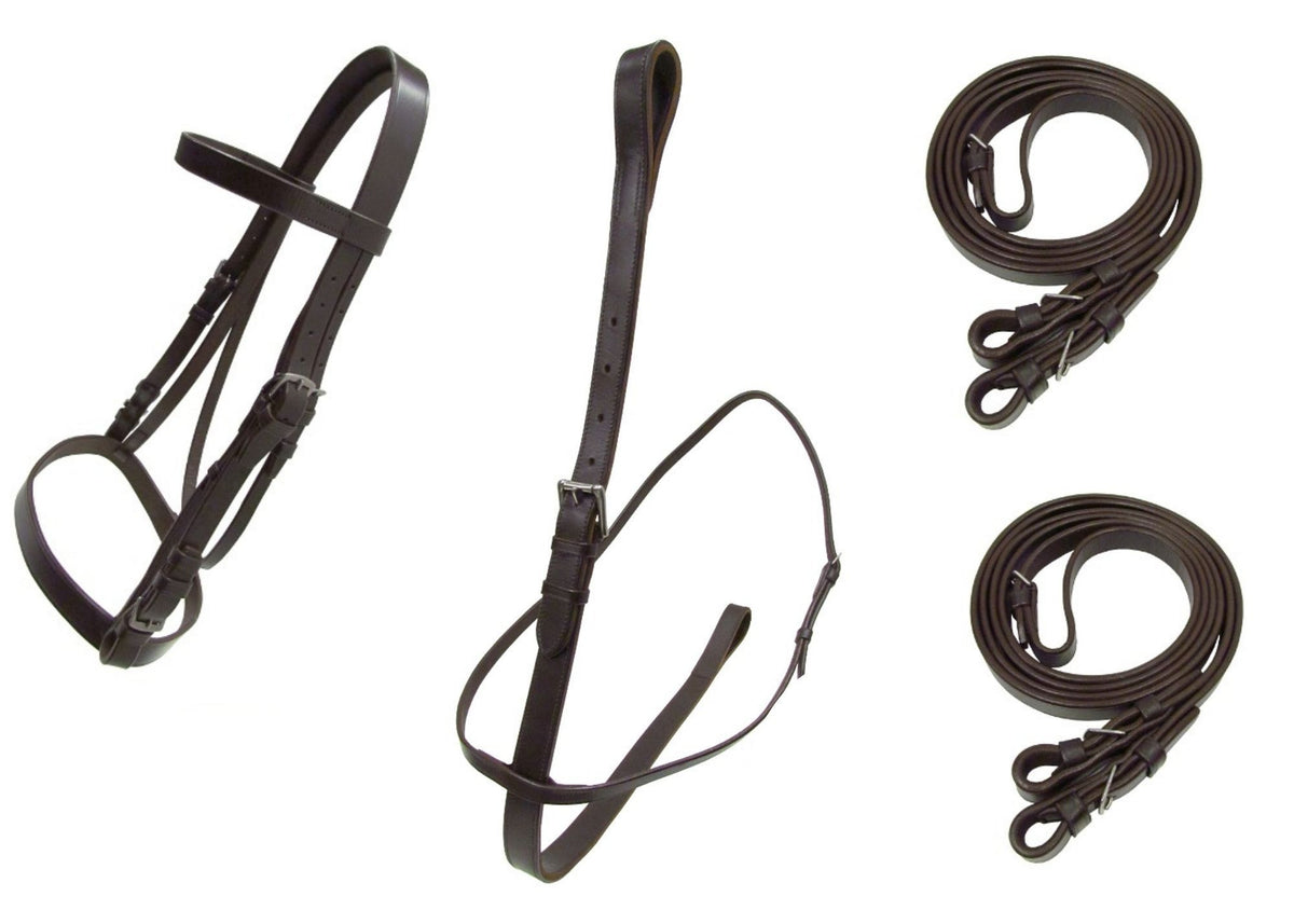 Bombers Polo Bridle - Quality Leather Full Bridle: Double Reins & Martingale