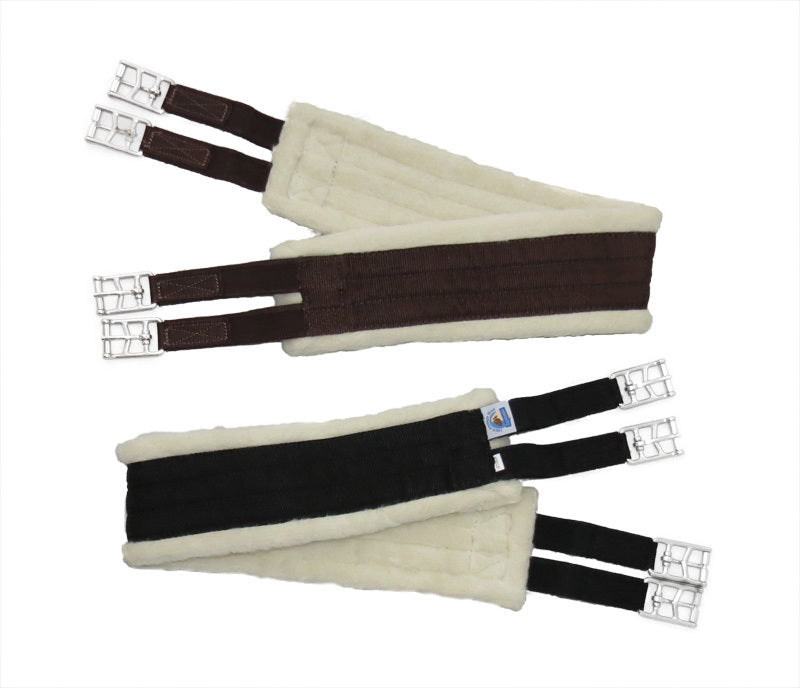 This is a wool-lined elastic comfort girth made by EquineNZ. 