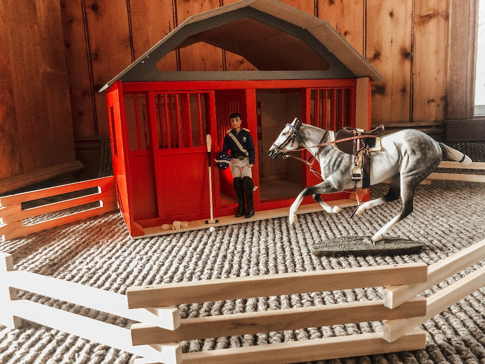 Breyer toy horse barn in classic wood. 